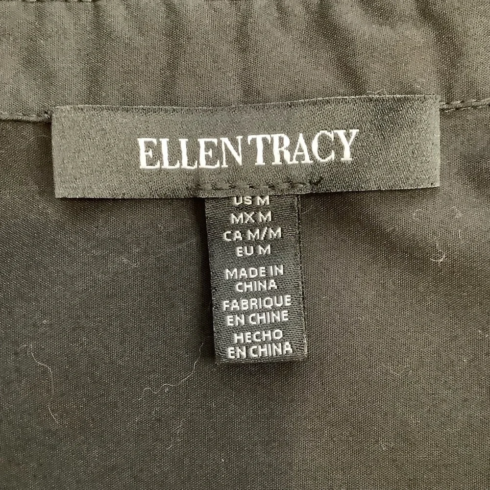 Ellen Tracy Black Cotton Blend V-Neck Tunic Top Pearl Button Size M - Picture 10 of 13